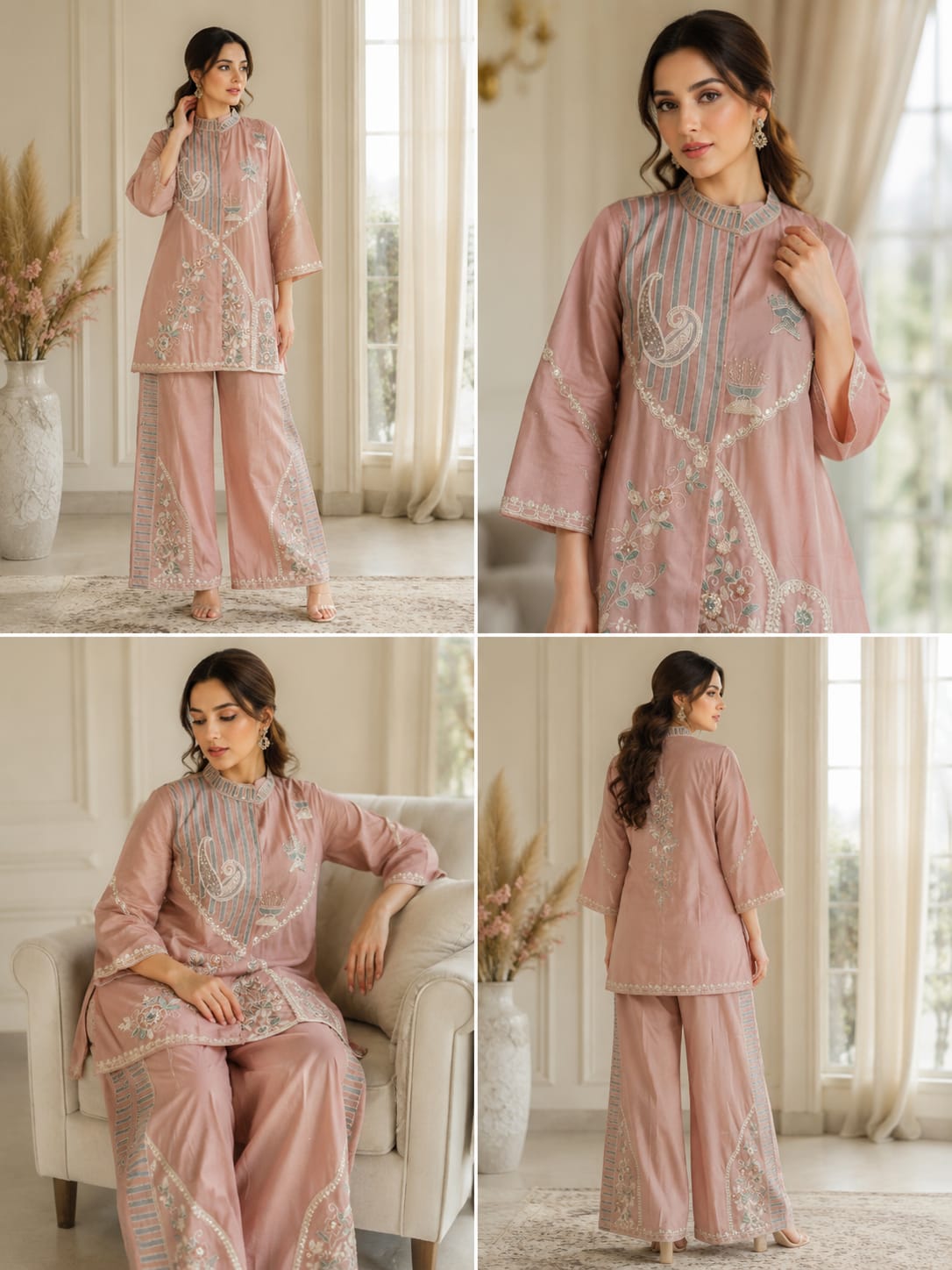Gurukripa Dusty Pink Embroidered Co-ord Set | Kurta & Palazzo