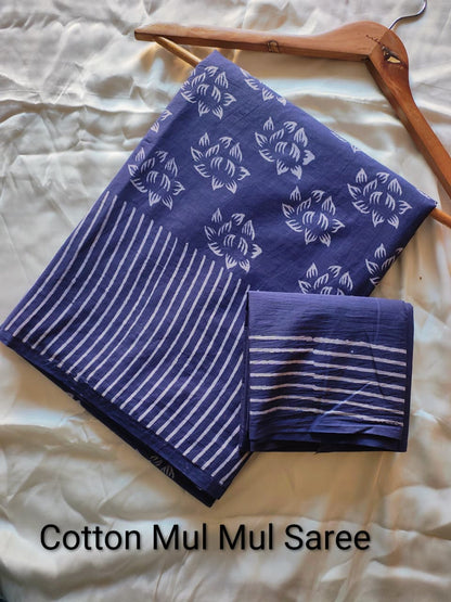 Elephant Print Cotton Mul Mul Saree