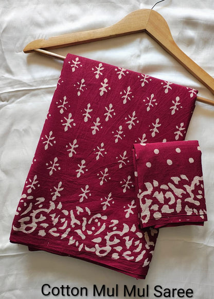 Elephant Print Cotton Mul Mul Saree