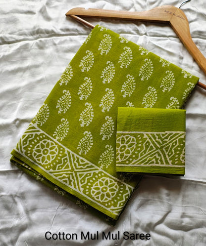 Elephant Print Cotton Mul Mul Saree