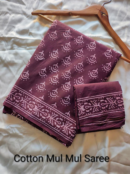 Elephant Print Cotton Mul Mul Saree