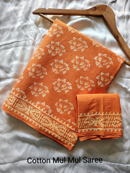 Elephant Print Cotton Mul Mul Saree