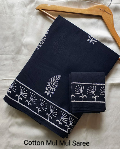 Elephant Print Cotton Mul Mul Saree