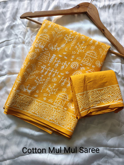 Elephant Print Cotton Mul Mul Saree