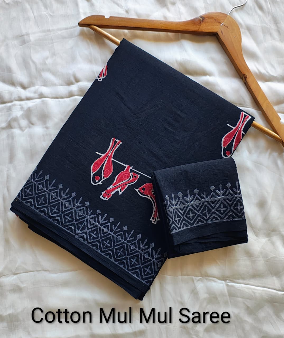 Elephant Print Cotton Mul Mul Saree