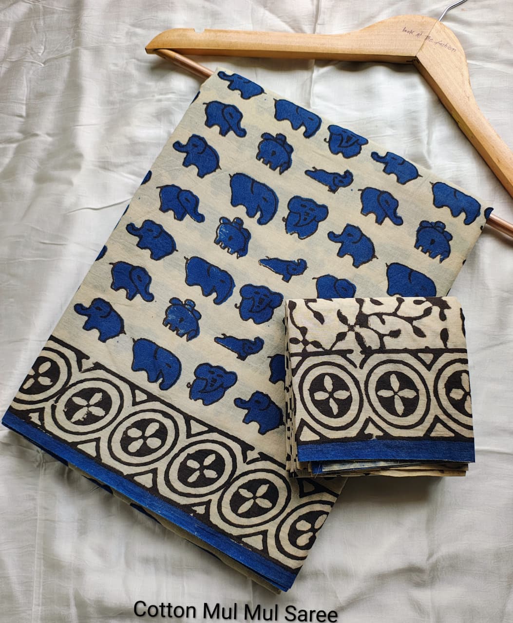 Elephant Print Cotton Mul Mul Saree