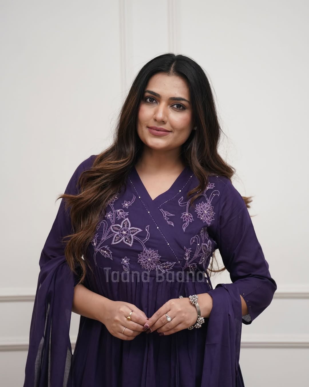 Gurukripa Purple Embroidered Anarkali Kurta Pant Dupatta Set | 3-Piece Ethnic Suit