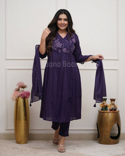 Gurukripa Purple Embroidered Anarkali Kurta Pant Dupatta Set | 3-Piece Ethnic Suit