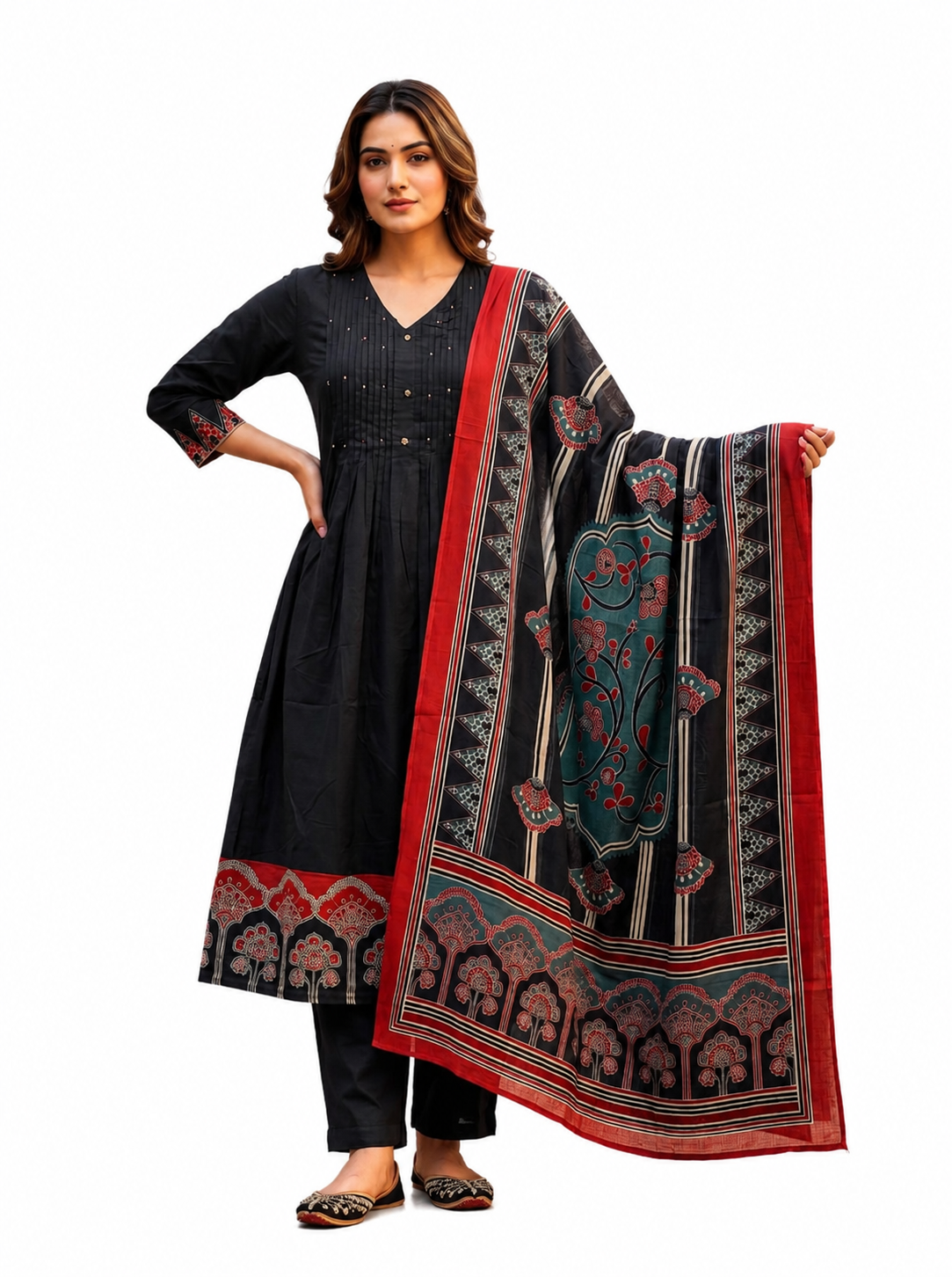 Black Printed Kurta Set with Designer Dupatta..