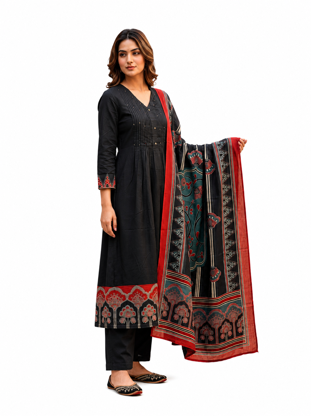Black Printed Kurta Set with Designer Dupatta..