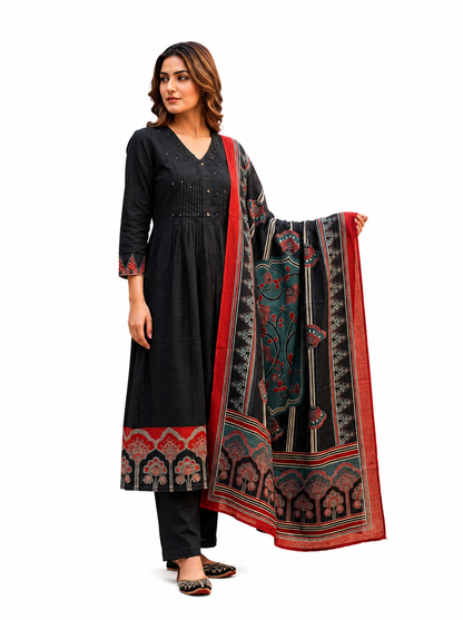 Black Printed Kurta Set with Designer Dupatta..